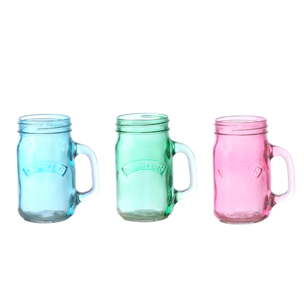 3 x Mason Jar Rosado, Azul y Verde I KILNER