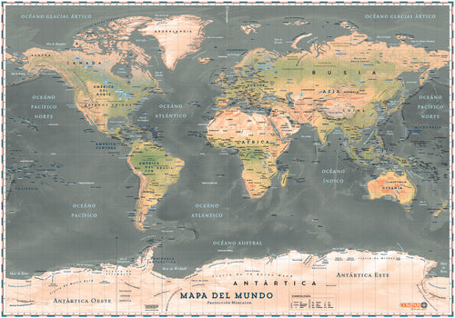 PLANISFERIO MUNDO FISICO SEPIA