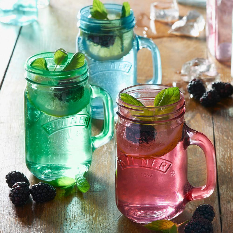 3 x Mason Jar Rosado, Azul y Verde I KILNER